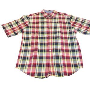Woolrich Button Down Shirt Red Navy Yellow Plaid Size Medium